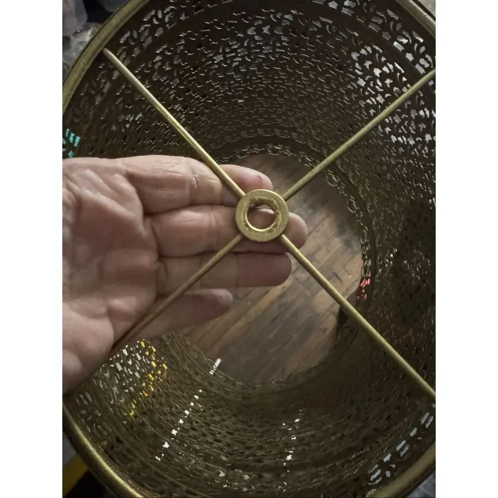 Vintage Mcm hollywood regency brass ornate lamp-light shade decor home